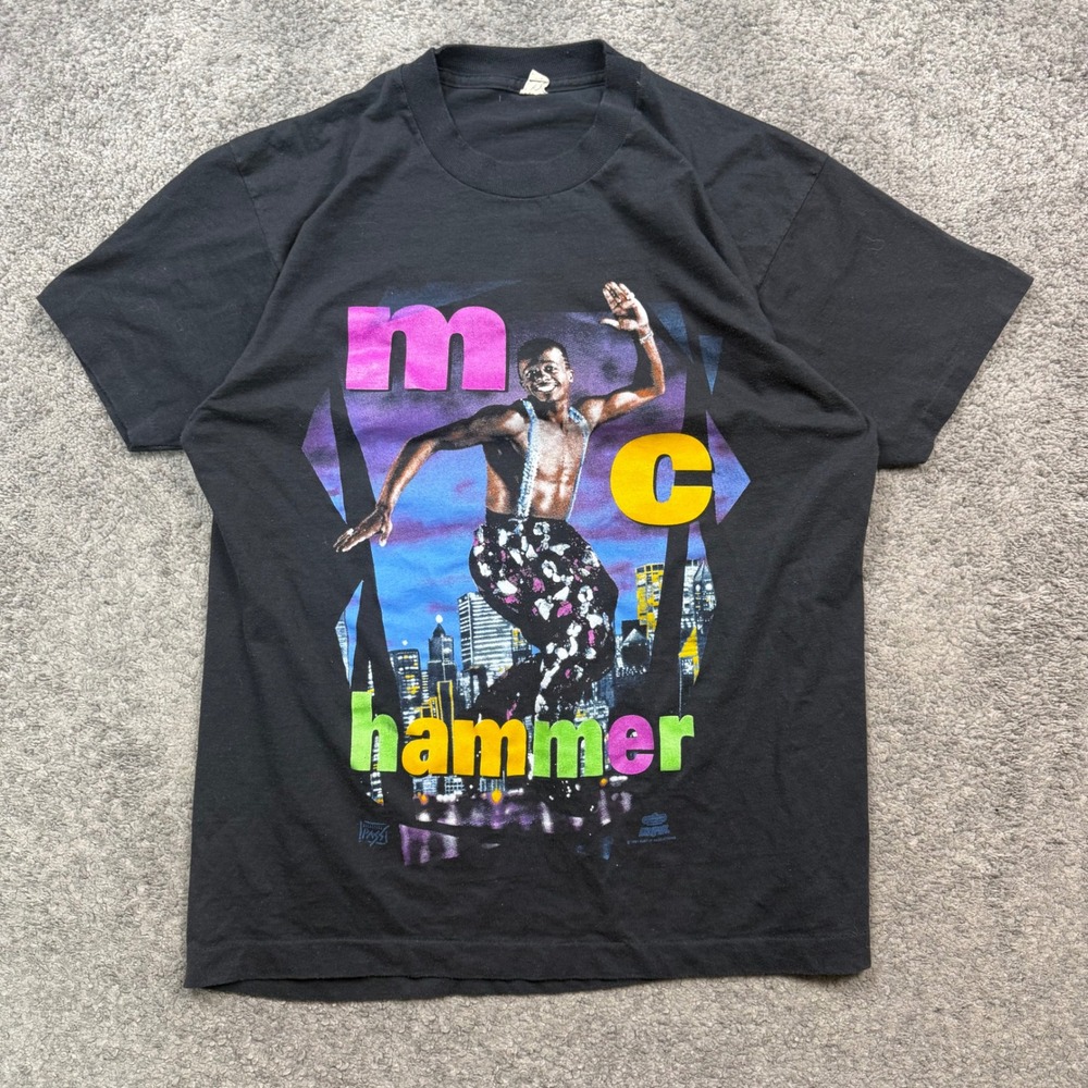 Vintage 1991 MC Hammer Rap Tee Black Size M Single Stitch 90s Tour Shirt